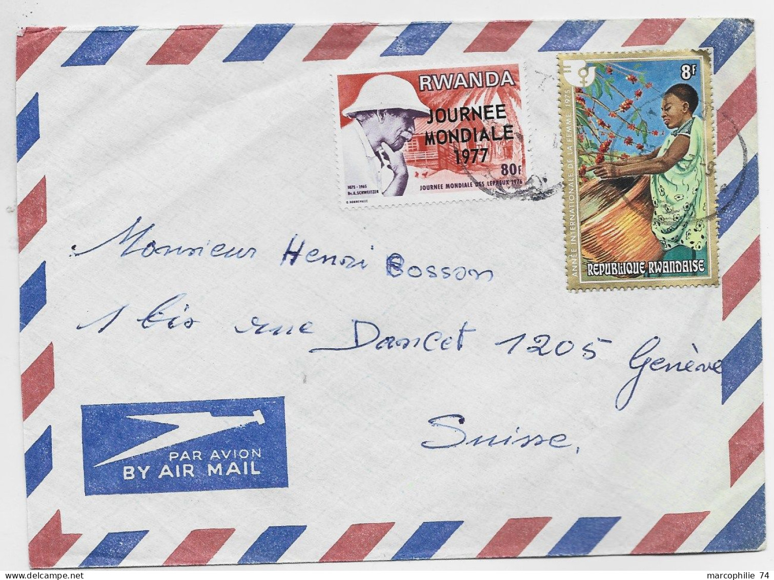 RWANDA JOURNEE MONDIALE LEPREUX + 8FR  LETTRE COVER  AIR MAIL KIZIGNIO 1977 TO SUISSE - Brieven En Documenten