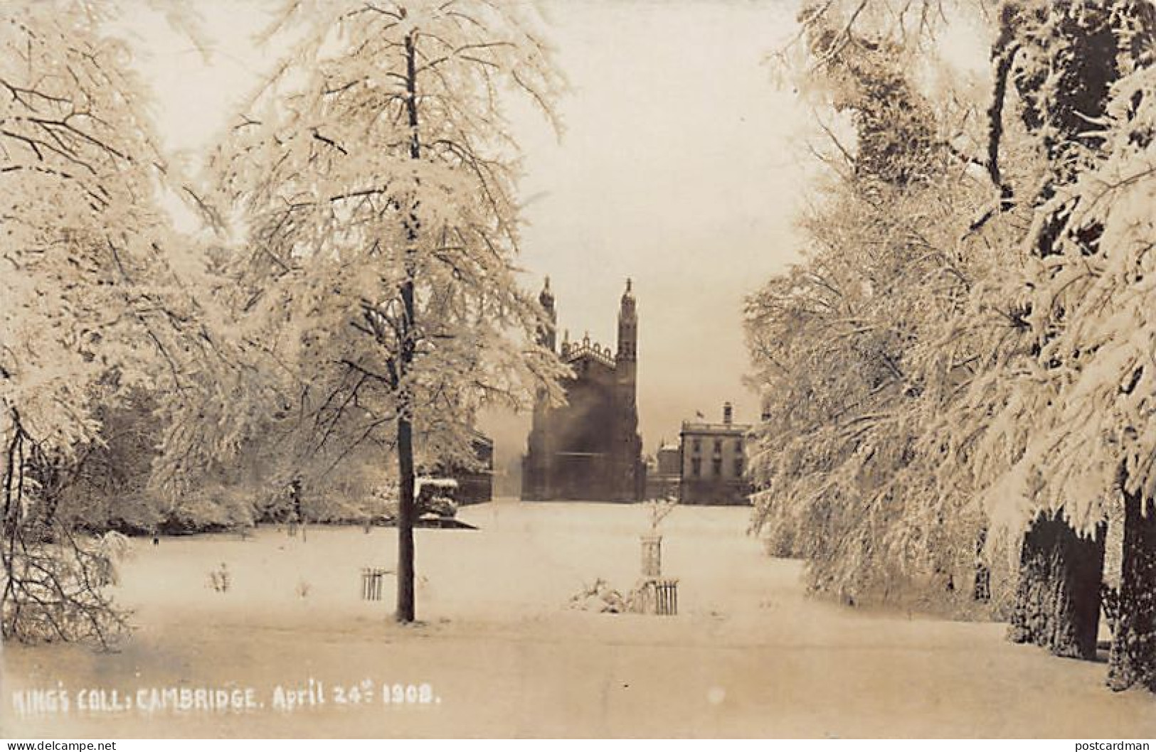 England - CAMBRIDGE - King's College Under The Snow - April 24th 1908 - REAL PHOTO - Cambridge