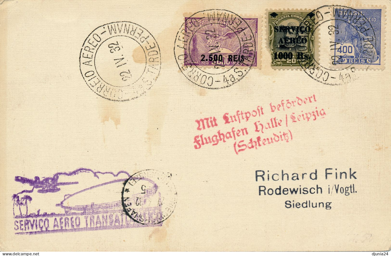 BF0545 / BRASILIEN - PERNAMBUCO - 1932 , 3. Südamerikafahrt - Airmail