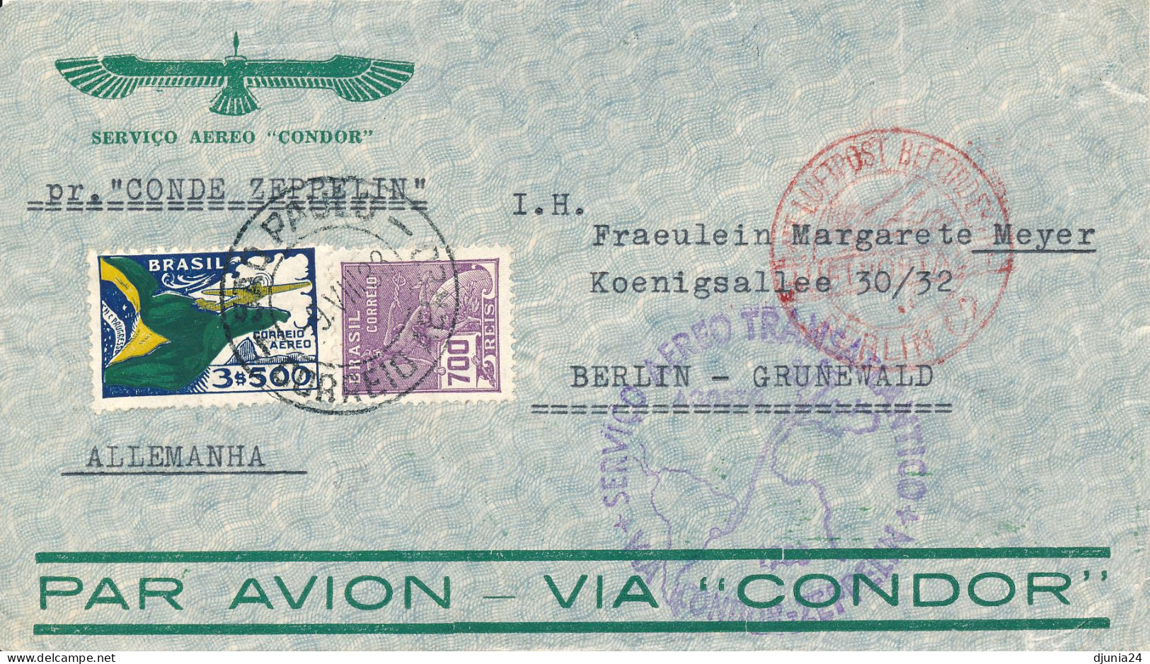 BF0546 / BRASILIEN - 9 .VIII.33 , 4. Südamerikafahrt - Poste Aérienne