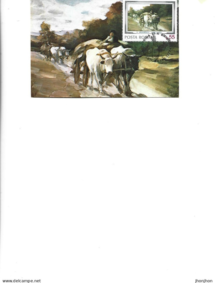 Romania -  Maximum Postcard 1977 -  Nicolae Grigorescu's Painting "Ox Carts" - Cartes-maximum (CM)