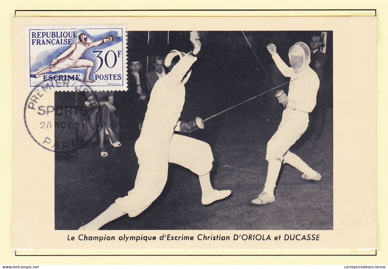 29505 / ⭐ ♥️ Escrime D'ORIOLA Et DUCASSE Champion Olympique 1er Jour Sports PARIS 28-11-1953 Touring Club FRANCE  071601 - Schermen