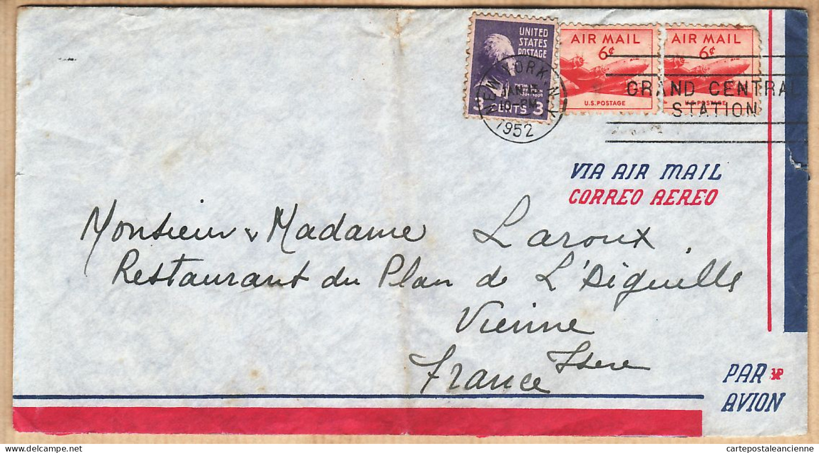 29675 / ⭐ ♥️ Via Air Mail Correo Aero 11952 Jeanne GOURON Astoria NEW-YORK à LAROUX Restaurant Plan Aiguilles Vienne  - 2c. 1941-1960 Covers