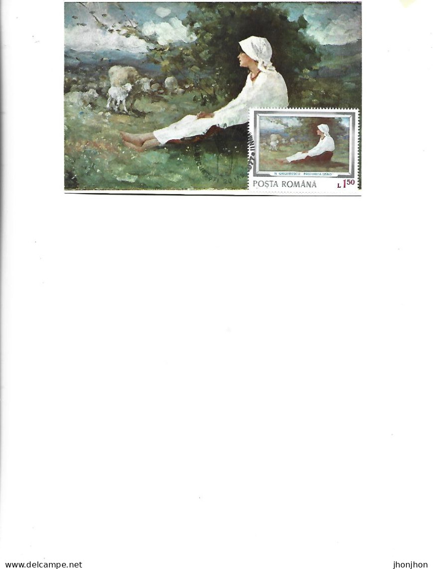 Romania -  Maximum Postcard 1977 -  Painting By Nicolae Grigorescu "Standing Shepherdess" - Maximum Cards & Covers