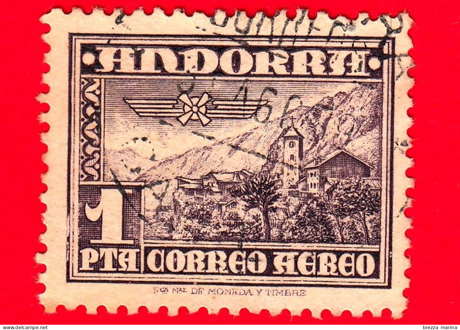 ANDORRA Sp. - Usato - 1951 - Simboli Nazionali - Paesaggi - 1 - P. Aerea - Used Stamps