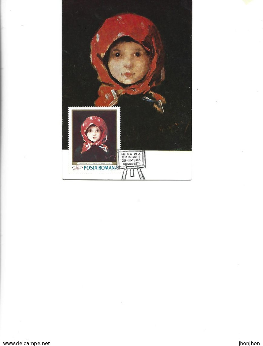 Romania -  Maximum Postcard 1968 -  Painting By Nicolae Grigorescu "Little Girl With A Red Headkerchief" - Maximumkarten (MC)