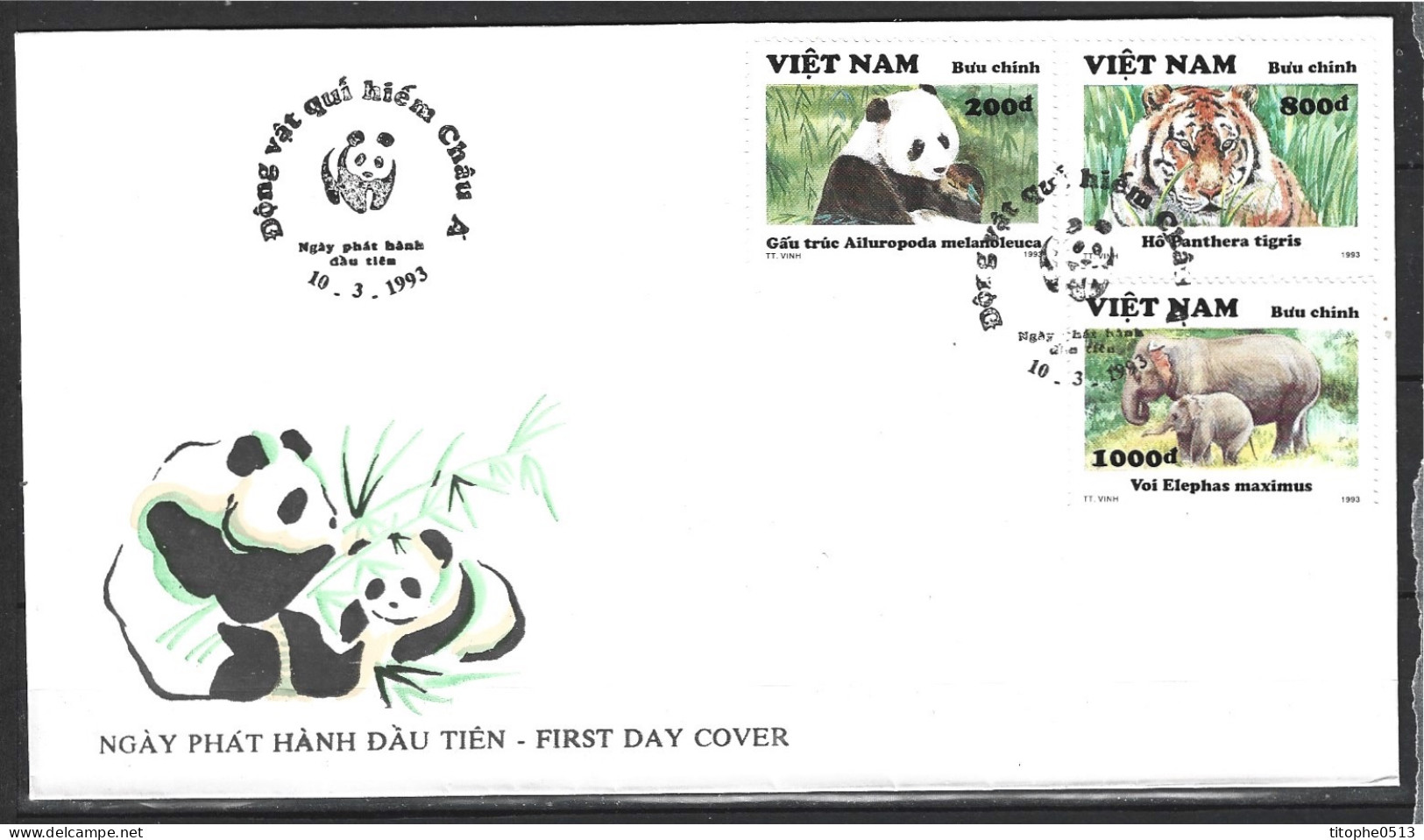 VIETNAM. N°1379-81 De 1993 Sur Enveloppe 1er Jour. Panda/Tigre/Eléphant. - Bären