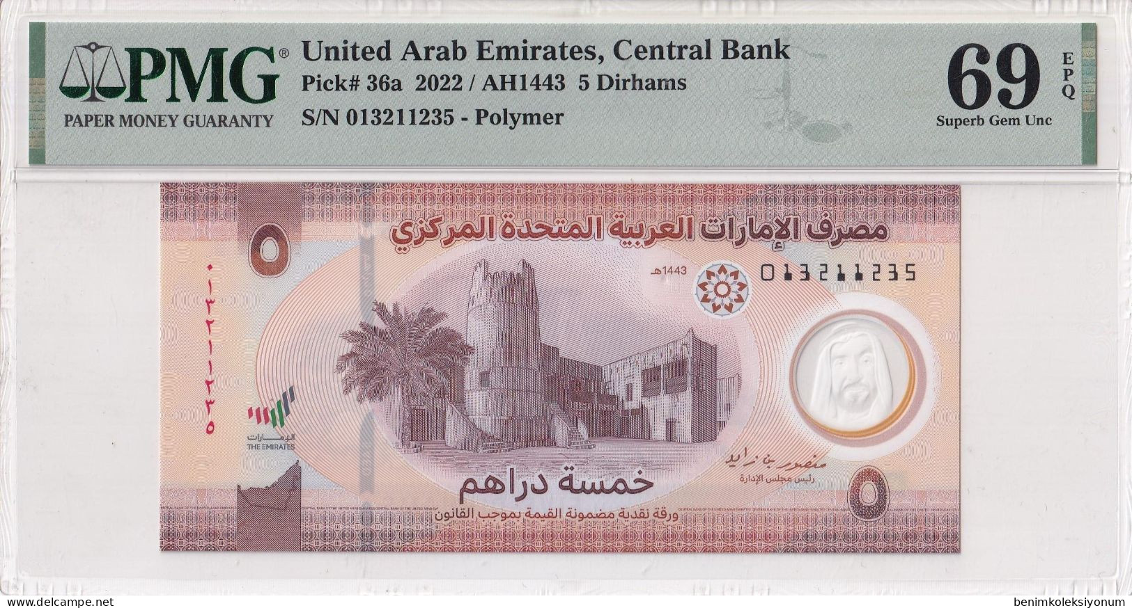 United Arab Emirates, 5 Dirhams 2022 P#36a PMG 69EPQ - Emirats Arabes Unis