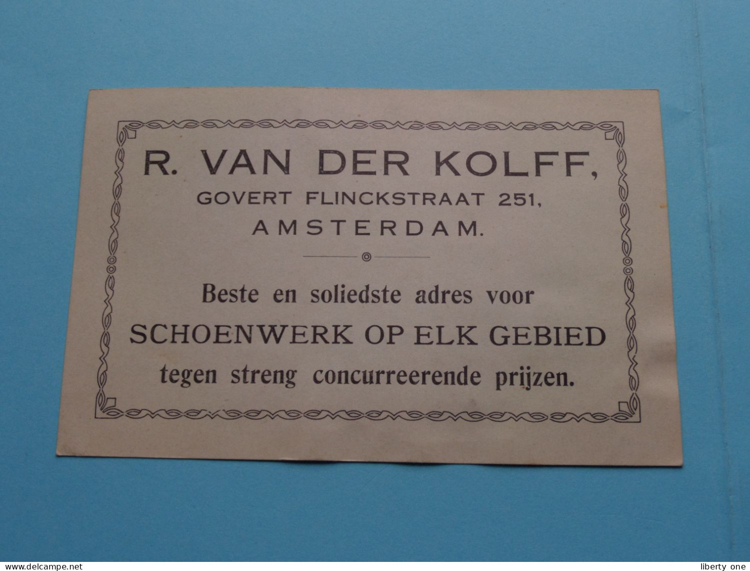 R. VAN DER KOLFF Govert Flinckstraat 251 AMSTERDAM >SCHOENWERK Voorburgwal (zie SCANS) Achterzijde OUD Krantenknipsel ! - Amsterdam