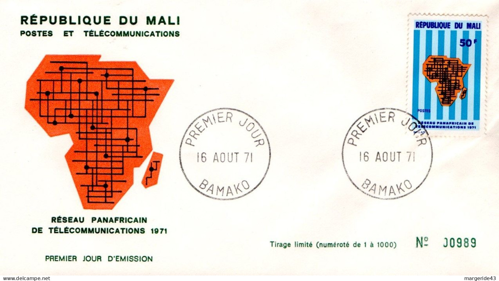 MALI FDC 1971 RESEAU PANAFRICAIN DE TELECOMMUNICATIONS - Malí (1959-...)