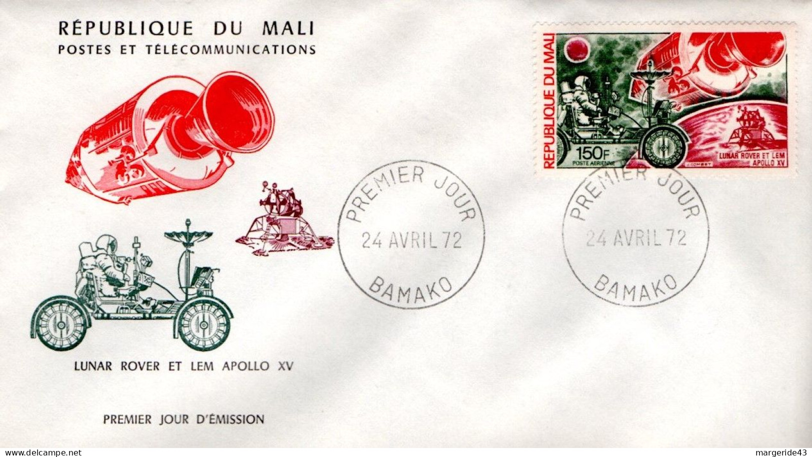 MALI FDC 1972 LUNAR ROVER ET LEM APOLLO XV - Malí (1959-...)