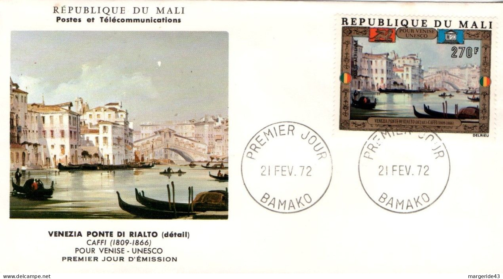 MALI FDC 1972 POUR VENISE UNESCO - Malí (1959-...)