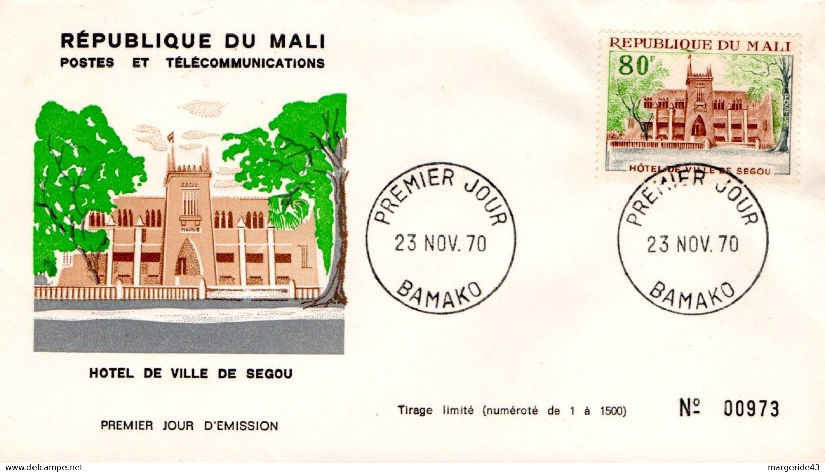 MALI FDC 1970 BATIMENTS ADMINISTRATIFS - Malí (1959-...)