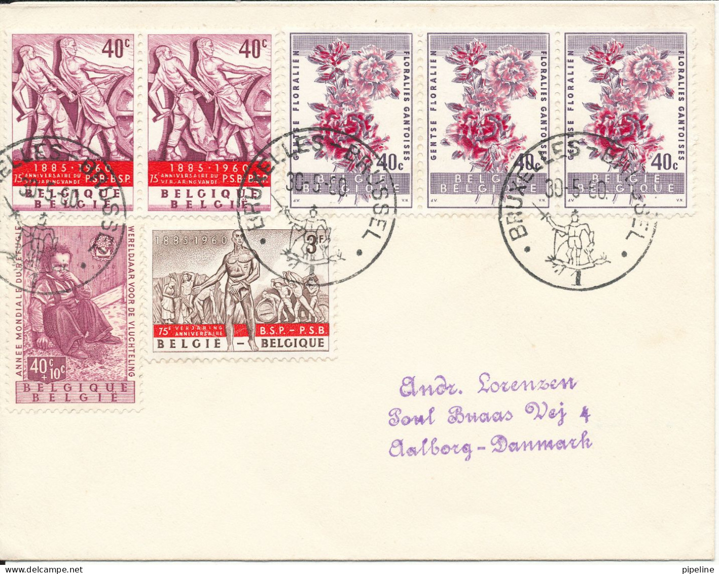 Belgium Cover Sent To Denmark 30-5-1960 Topic (hinged Marks On The Backside Of The Cover) - Lettres & Documents