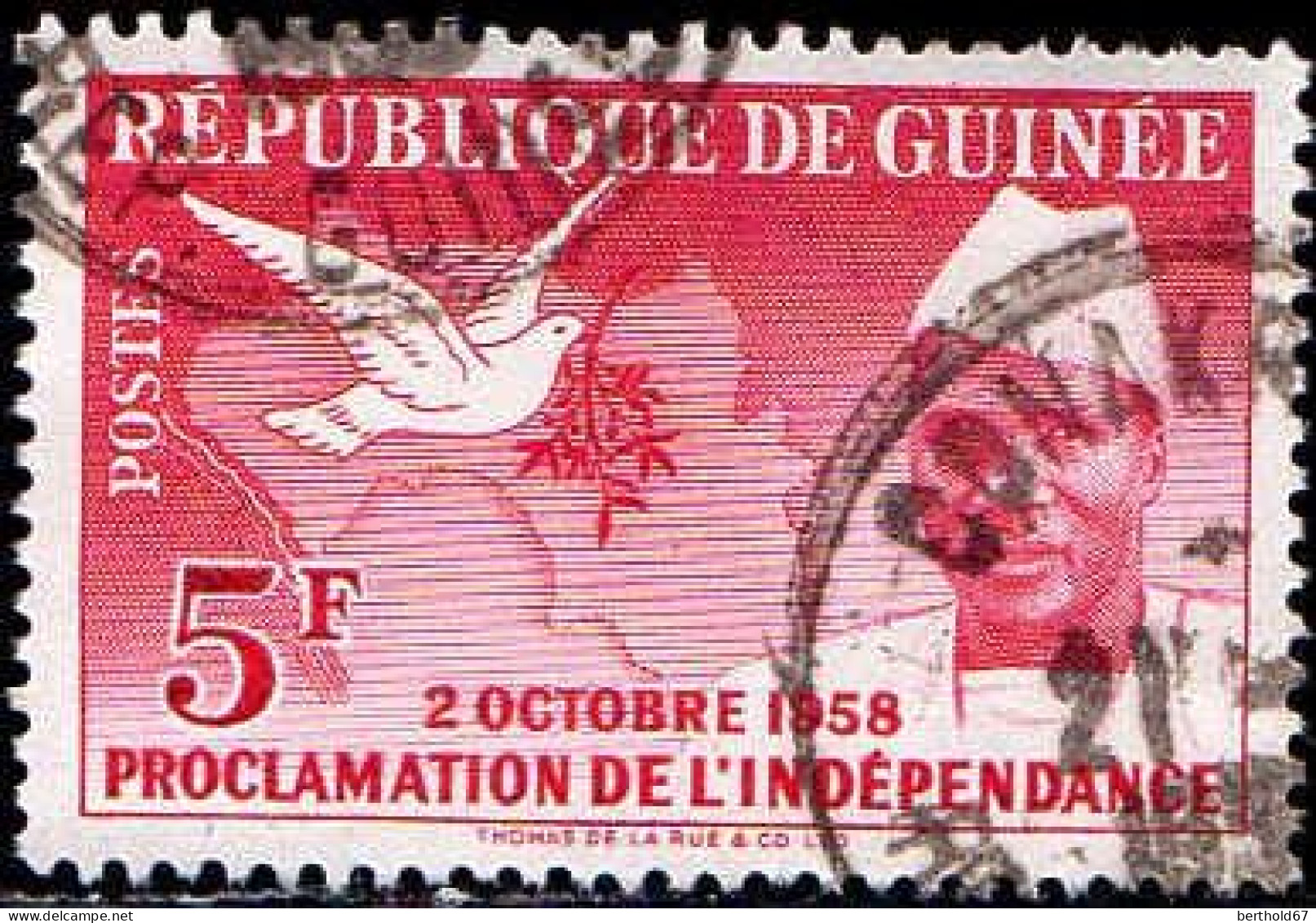 Guinée (Rep) Poste Obl Yv:   3 Mi:3 Président Sékou Touré & Colombe (Beau Cachet Rond) - Guinée (1958-...)
