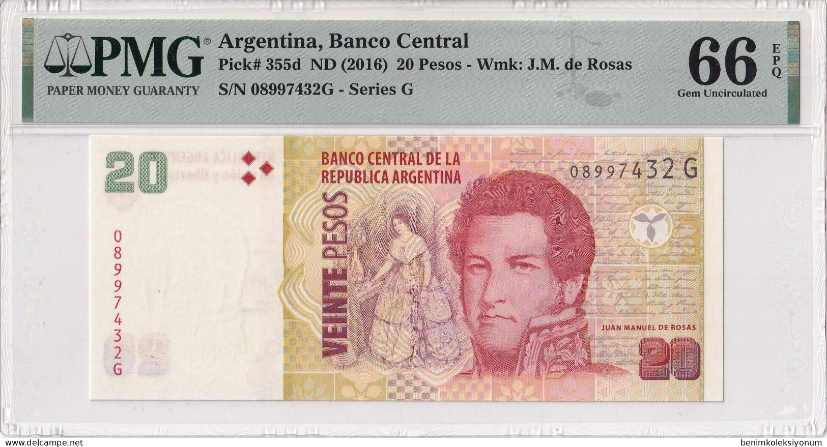 Argentina, 20 Pesos ND(2016) P#355d PMG 66EPQ - Argentinië