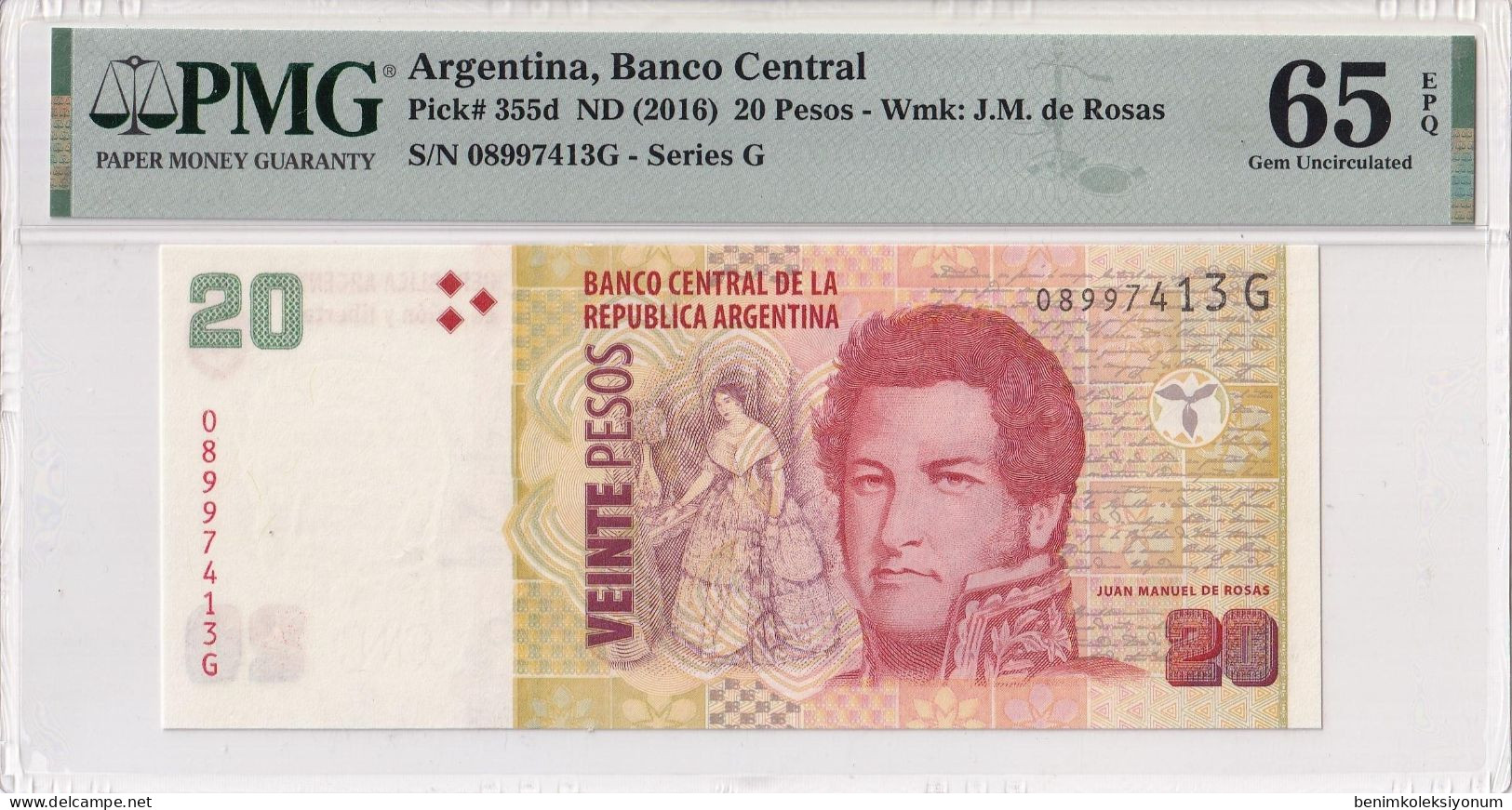 Argentina, 20 Pesos ND(2016) P#355d PMG 65EPQ - Argentinië