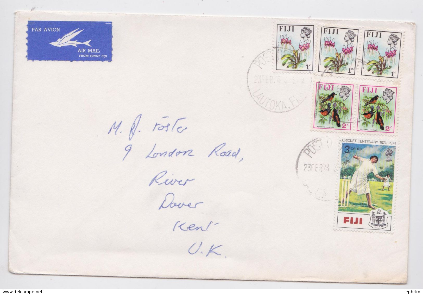Fidji Fiji Lettre Timbre Sport Cricket Stamp Air Mail Cover 1974 - Cricket