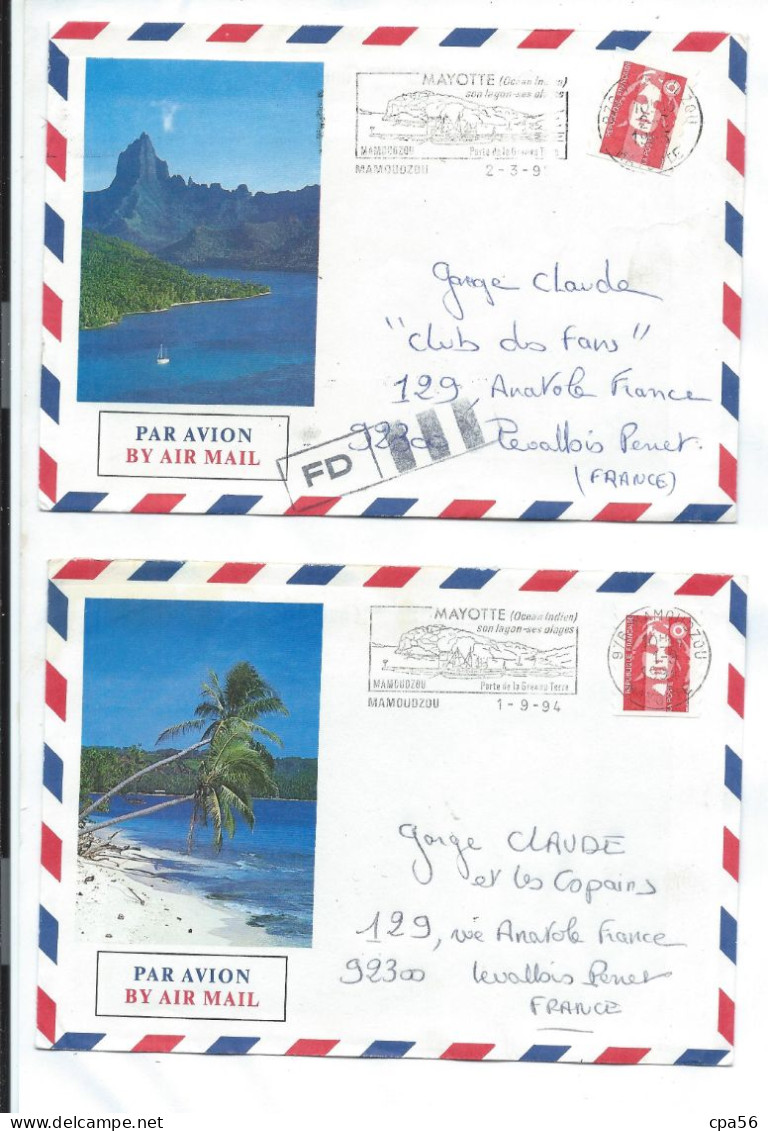 2 Lettres Par Avion Avec Impressions Imagées - Antilles