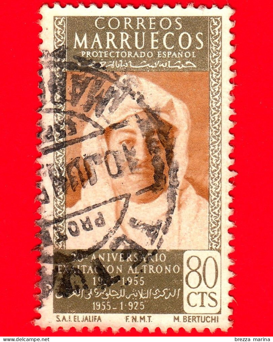 MAROCCO - Usato - Marruecos - 1955 - 30° Anniversario Ascesa Al Trono Del Califfo Moulay Hassan - 80 - Marocco Spagnolo