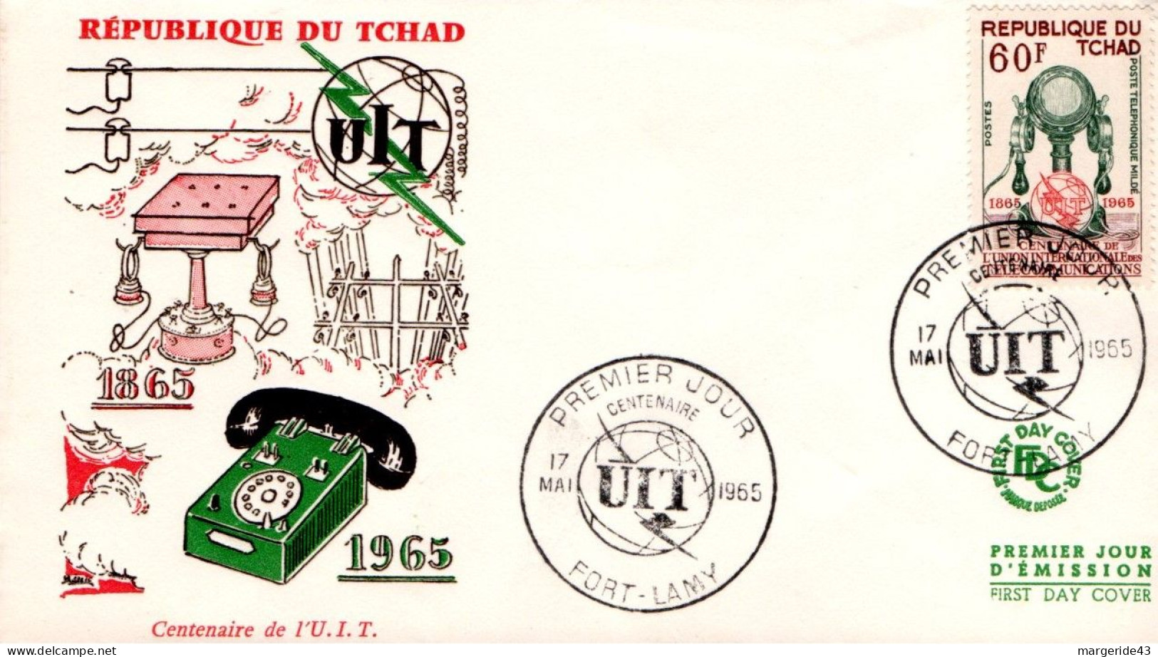 TCHAD FDC 1965 CENTENAIRE U I T - Tschad (1960-...)