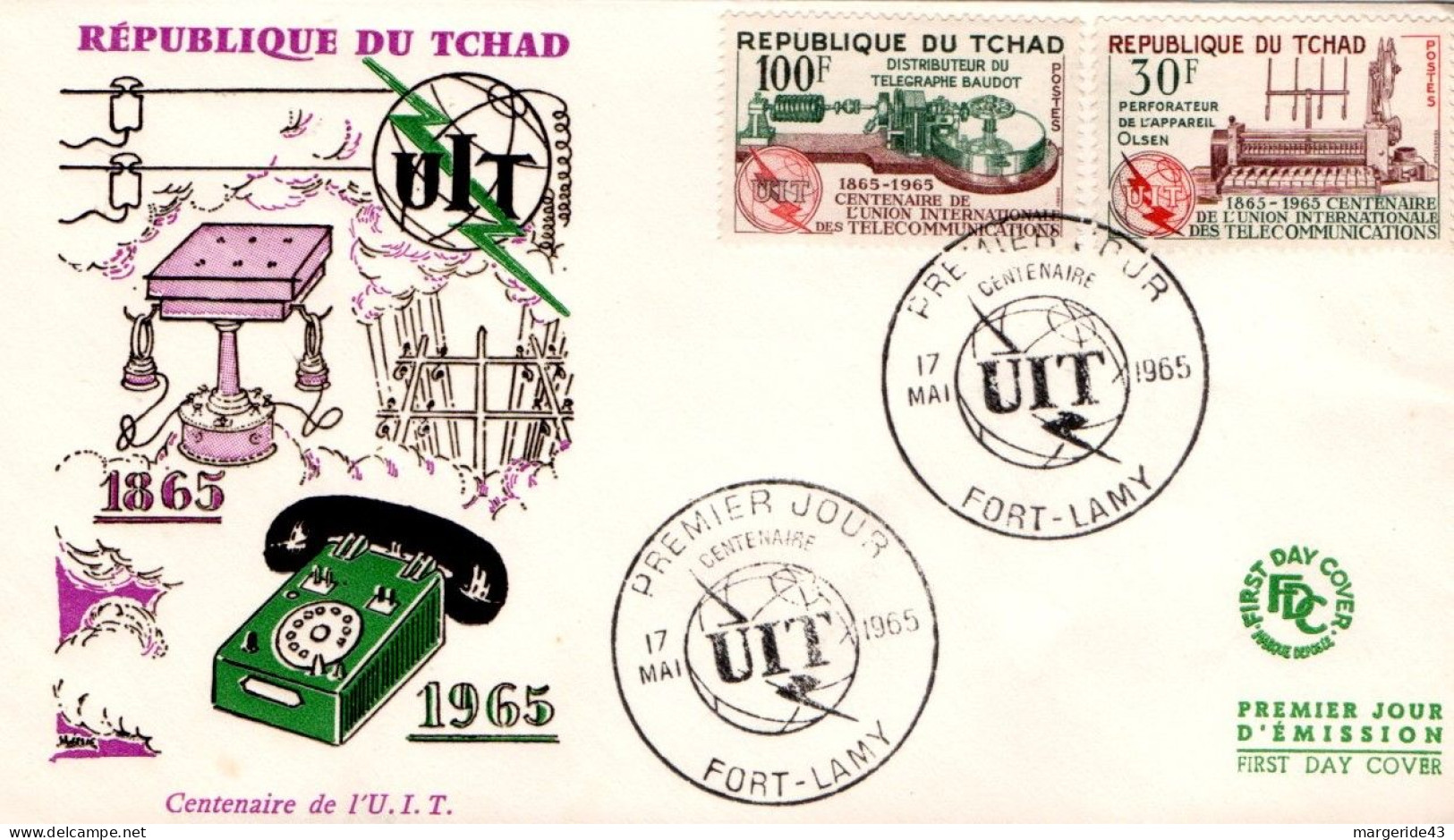 TCHAD FDC 1965 CENTENAIRE U I T - Tschad (1960-...)