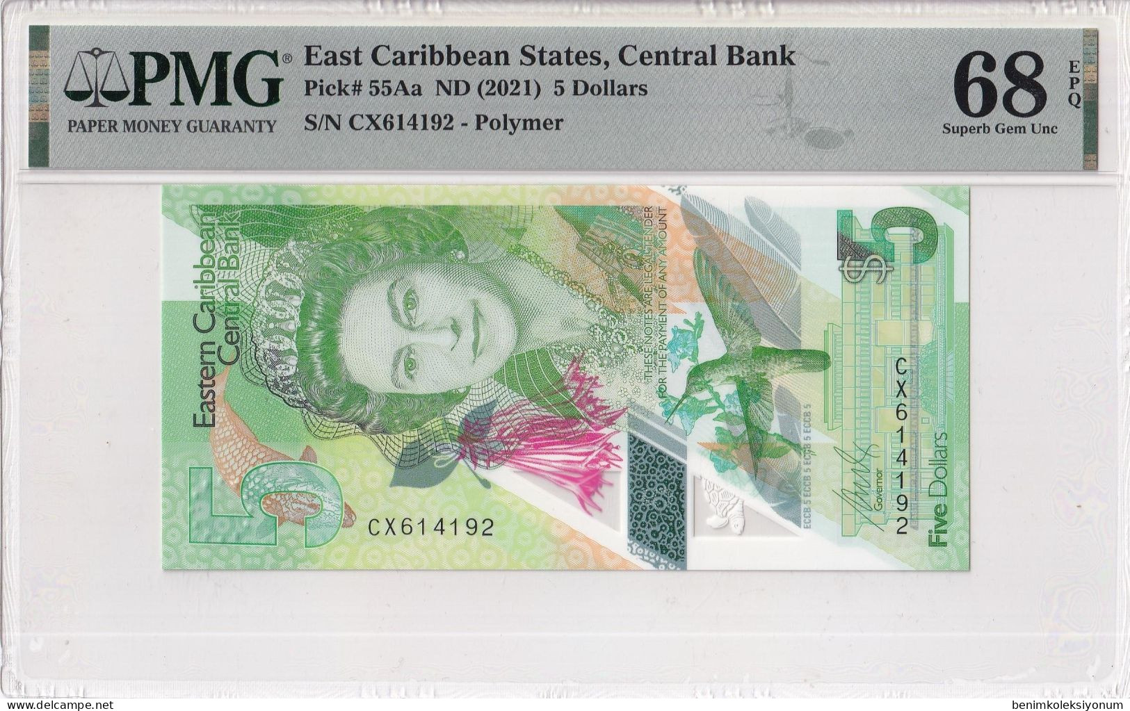 East Caribbean States, 5 Dollars (2021) Polymer P#355d PMG 68EPQ - Ostkaribik