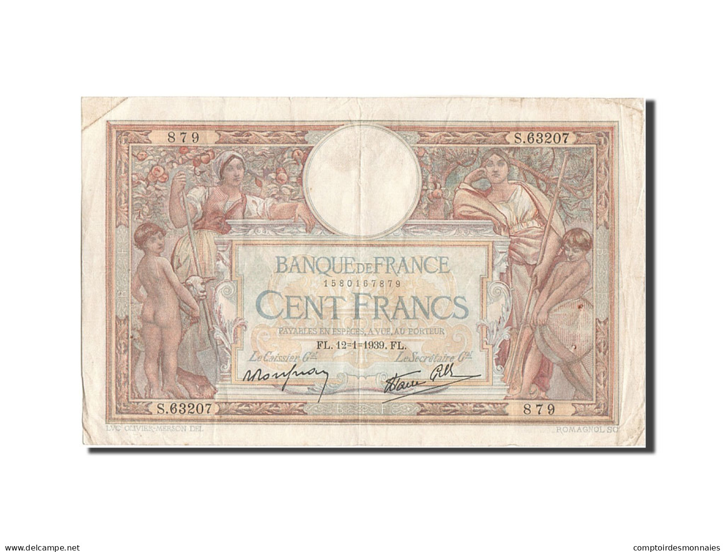 Billet, France, 100 Francs, 100 F 1908-1939 ''Luc Olivier Merson'', 1939 - 100 F 1908-1939 ''Luc Olivier Merson''