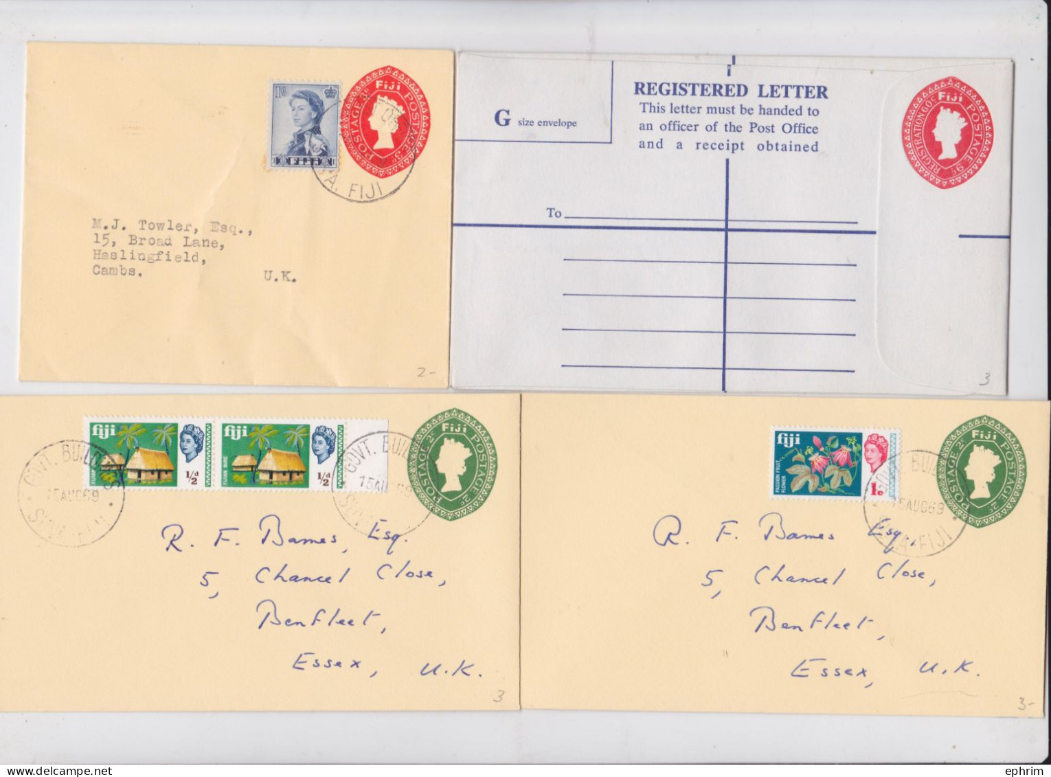 Fiji Fidji Lettre Enveloppe Entier Postal Queen Elizabeth Stationery Cover Lot Of 4 Covers - Fidji (...-1970)
