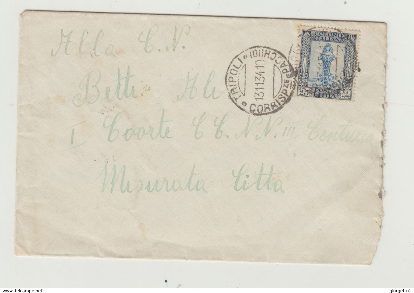 BUSTA SENZA LETTERA - COLONIE ITALIANE - LIBIA DEL 1934 - 1 LEGIONE LIBICA WW2 - Marcofilía (Aviones)