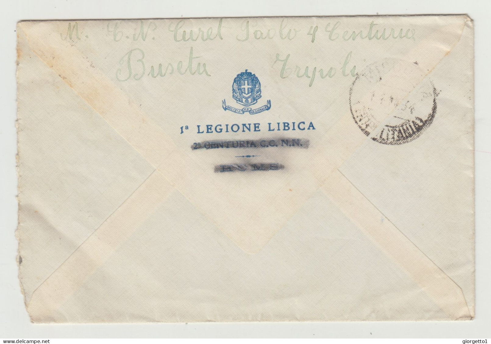 BUSTA SENZA LETTERA - COLONIE ITALIANE - LIBIA DEL 1934 - 1 LEGIONE LIBICA WW2 - Storia Postale (Posta Aerea)