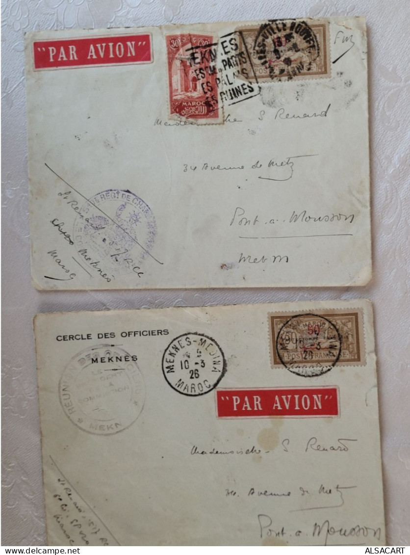 2 Lettres Pour Pont à Mousson Départ Meknes Maroc , Cercle Des Officiers , Timbre Merson Surch - 1921-1960: Période Moderne