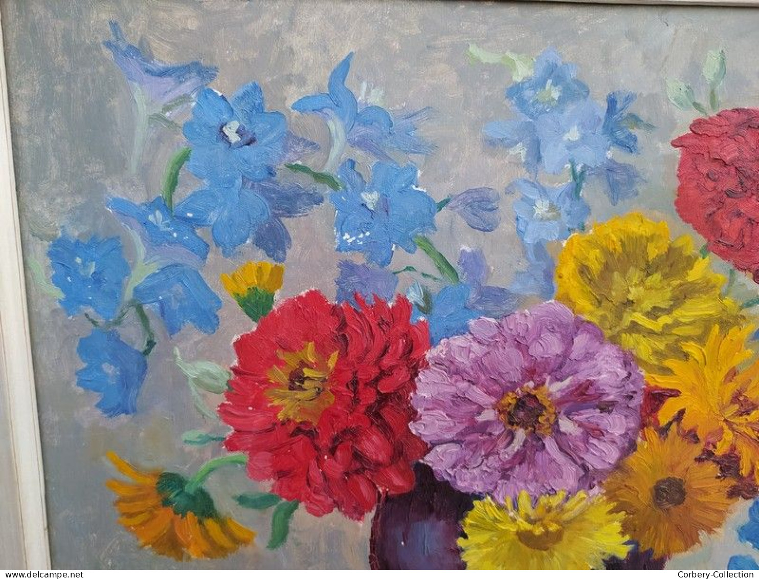 Ancien Tableau Bouquet De Fleurs Signé Simone Chamouillet Artiste Peintre Touraine - Huiles