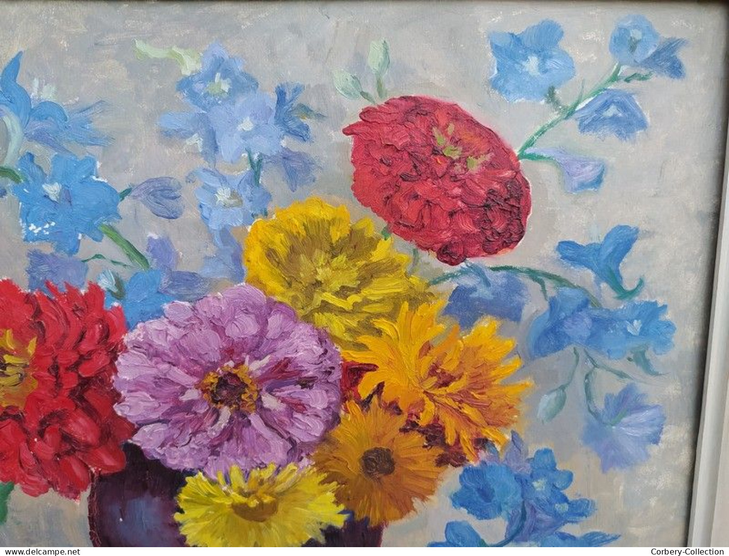 Ancien Tableau Bouquet de Fleurs Signé Simone Chamouillet Artiste Peintre Touraine