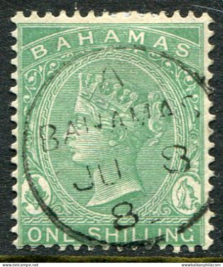1898 Bahamas 1s Blue Green Used Sg 44a - 1859-1963 Crown Colony