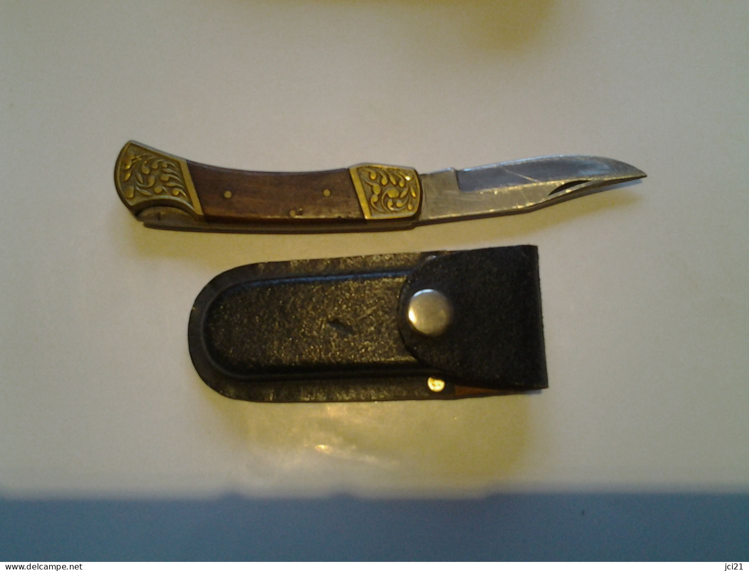 Ancien Couteau De Chasse à Cran D'arrêt Avec étui Cuir  _Di518 - Knives