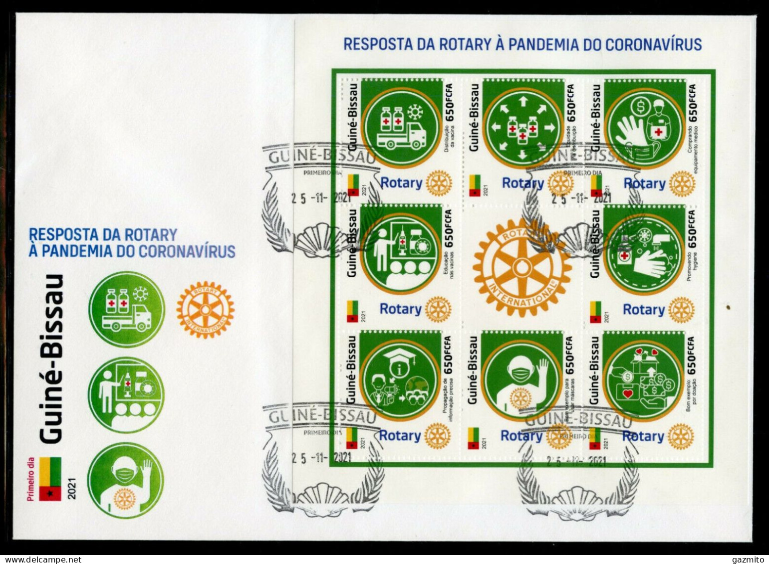 Guinea Bissau 2021, Covid, Rotary, 4val In BF In FDC - Rotary, Lions Club