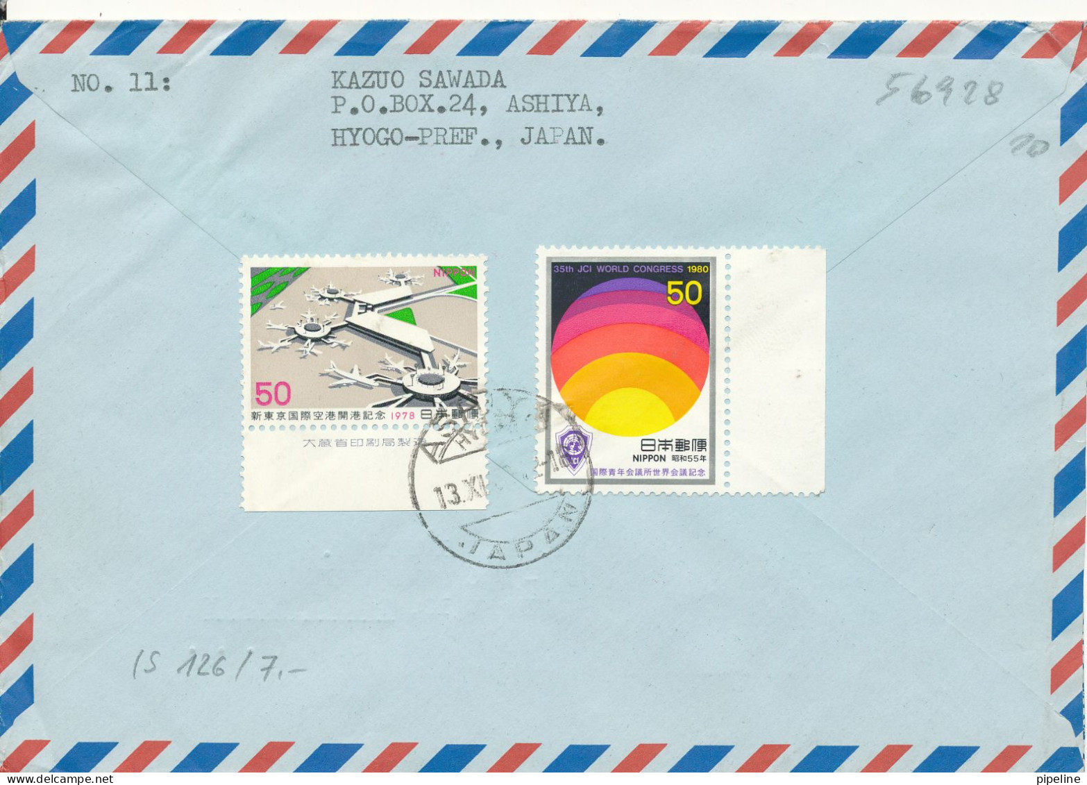 Japan Air Mail Cover Sent To Germany 13-11-1980 Topic Stamps Also Stamps On The Backside Of The Cover - Luftpost