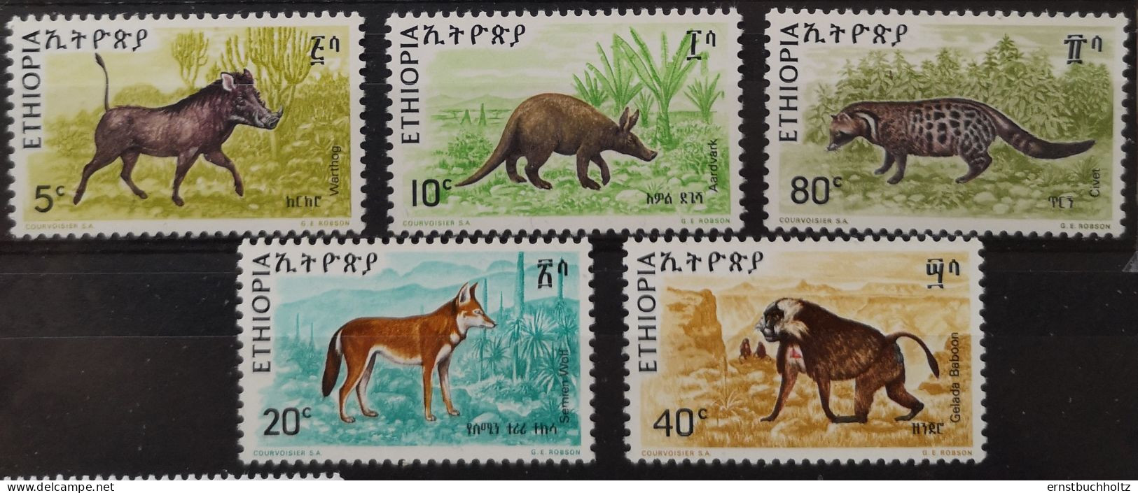 Äthiopien 1975 Wildlebende Säugetiere Mi 817/21** - Ethiopia