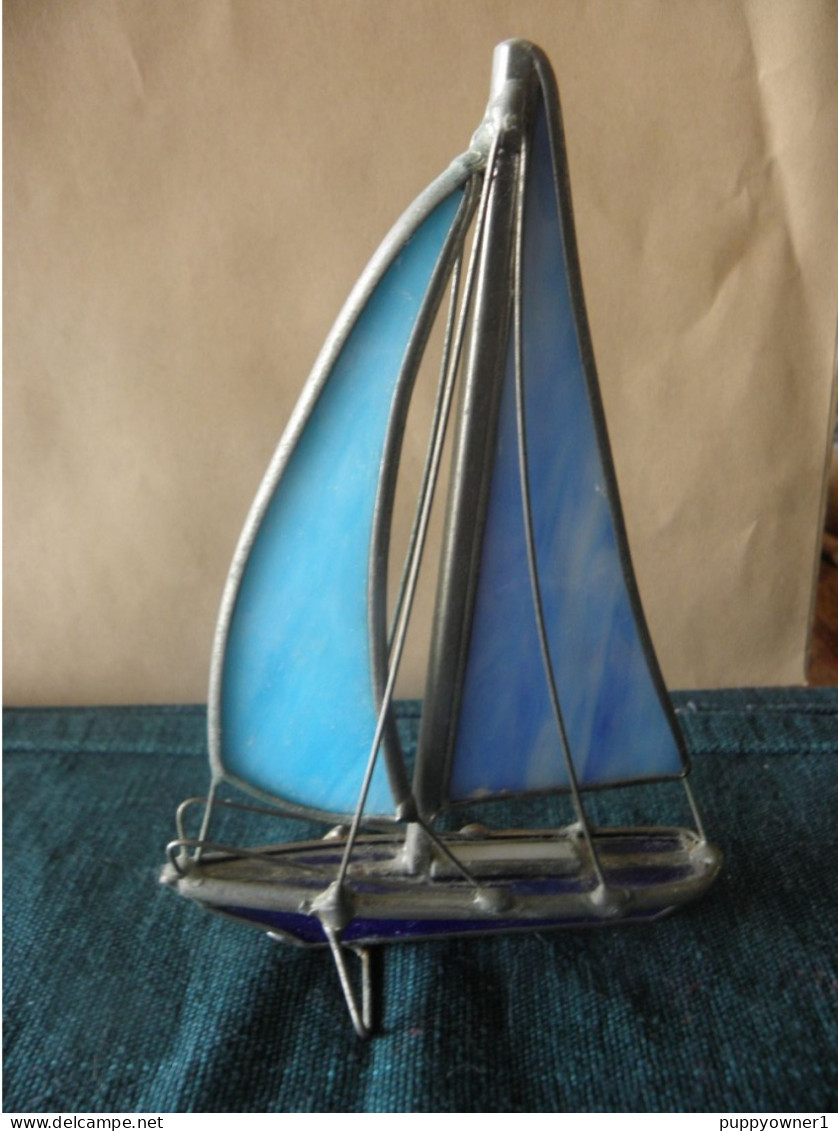 Vintage Bateau En Métal Et Verre Fait Main - Glass & Crystal