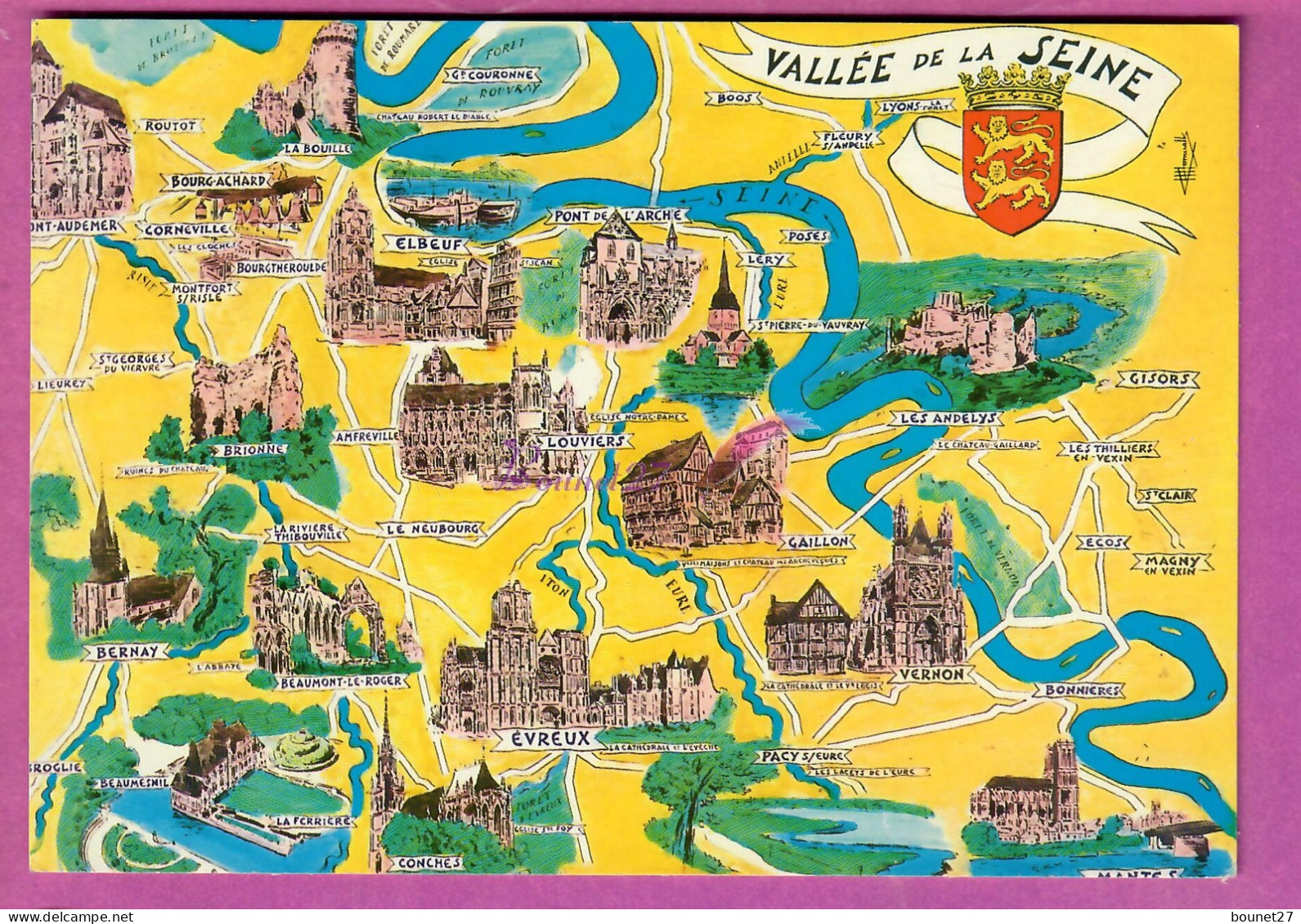 HAUTE NORMANDIE 27 La Vallée De La Seine Illustration Plan Carte Louviers Bernay Gisors Les Andelys Vernon Pacy Sur Eure - Haute-Normandie