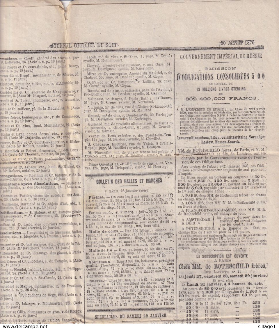 Gouvernement Impérial De Russie & Rothschild Frères -  La Bourse En 1870 - Russie