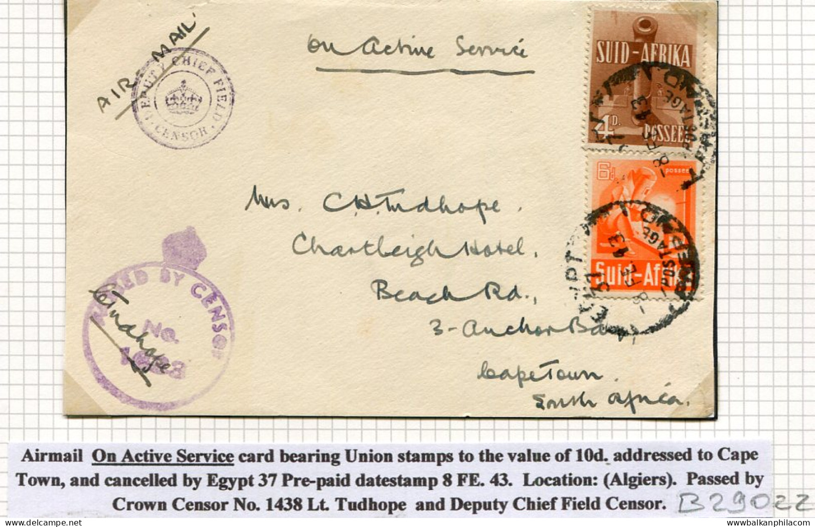 1943 South Africa Algeria OAS Airmail Card - Unclassified