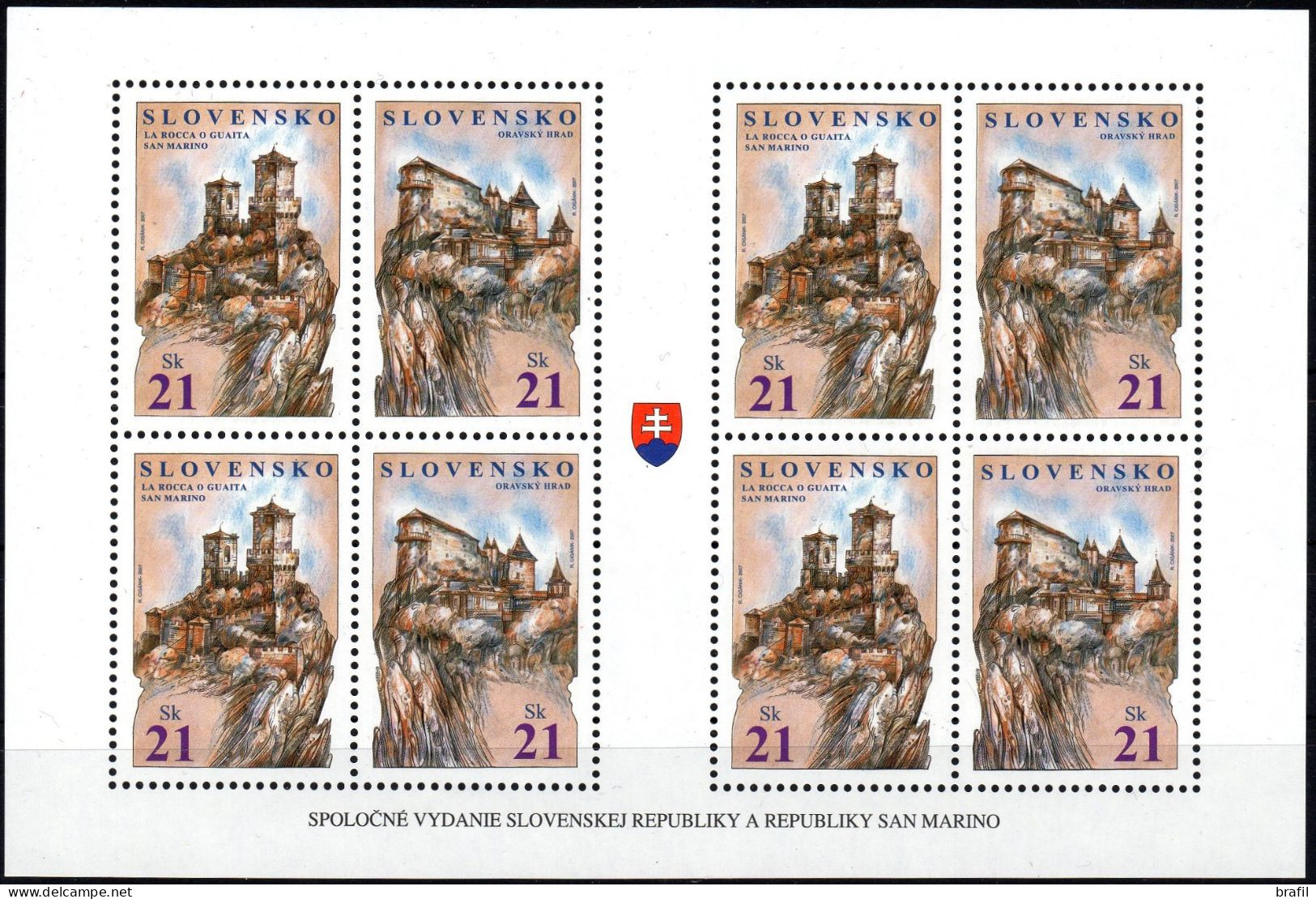 2007 Slovacchia, Rocche Di Libertà Congiunta Con San Marino, Foglietto Nuovo (**) - Unused Stamps