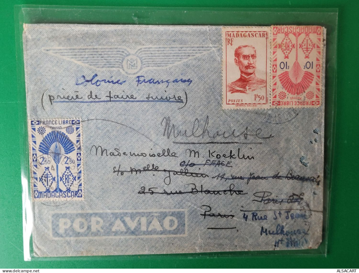 Lettre  De Madagascar Pour Paris , 3 Timbres 1947 - Madagaskar (1960-...)