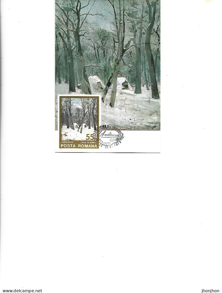 Romania -  Maximum Postcard 1975 -   Painting By Ion Andreescu - "Winter In The Forest" - Tarjetas – Máximo