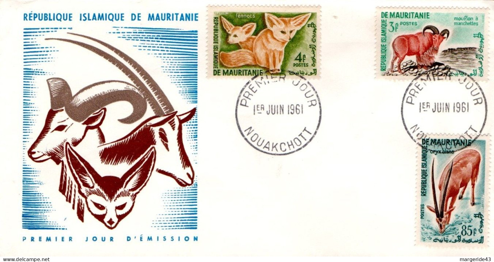 MAURITANIE FDC 1952 FAUNE - Mauritanie (1960-...)