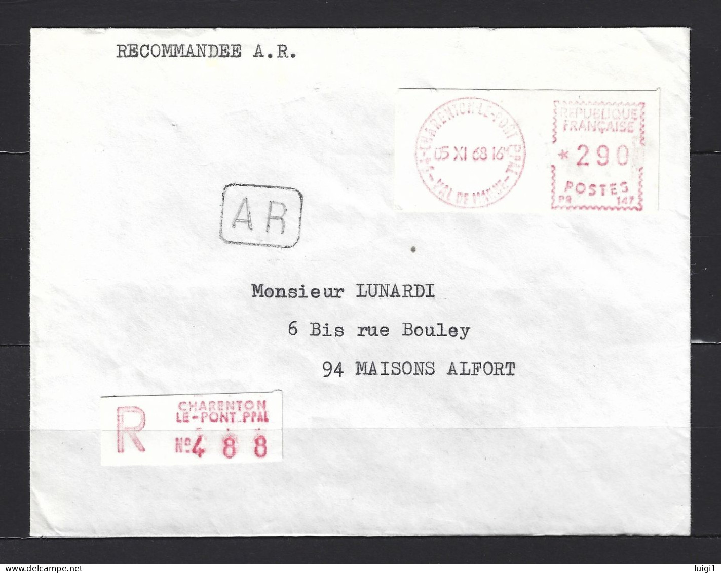 FRANCE 1968. Lettre Recommandée +AR - CAMP. Affranchie Avec Vignette De Guichet Frama SATAS. 2,90 F. - 1969 Montgeron – Papel Blanco – Frama/Satas