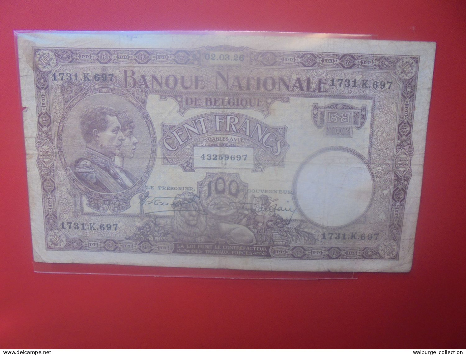 BELGIQUE 100 FRANCS 1926 (Date + Rare) Circuler COTES:25-50-125 EURO (B.33) - 100 Frank & 100 Frank-20 Belgas