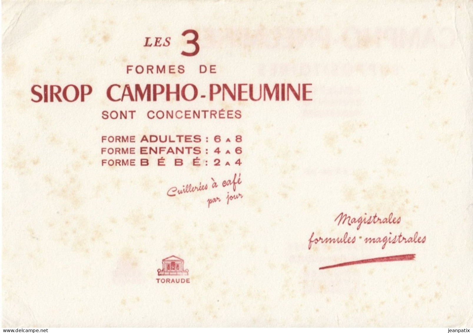 Buvard & Blotting Paper : Pharmacie : Suppositoire CAMPHO PNEUMINE - Laboratoire TORAUDE - Impression Recto Verso - Produits Pharmaceutiques